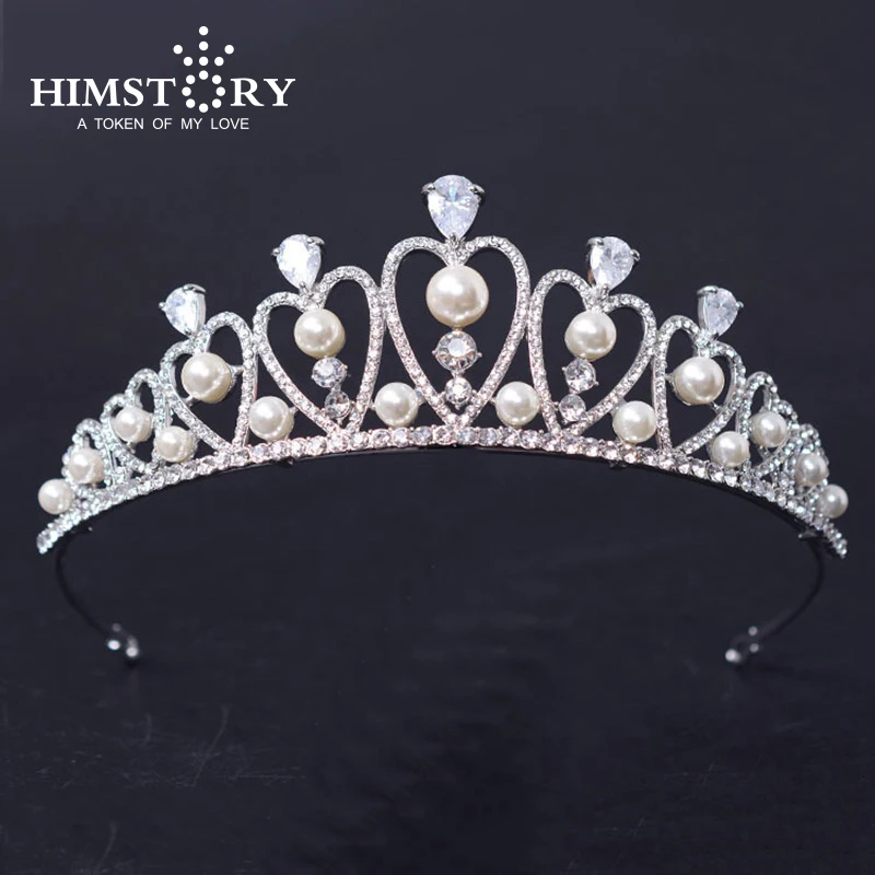 

HIMSTORY New Princess Austrian Crystals Pearl Crown Bridal Wedding Hair Jewelry Hair Accessories