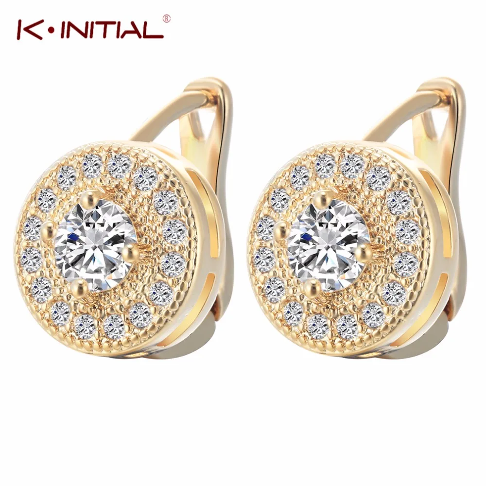 Kinitial 1 пара новые модные круглые белые инкрустационные циркониевые серьги для