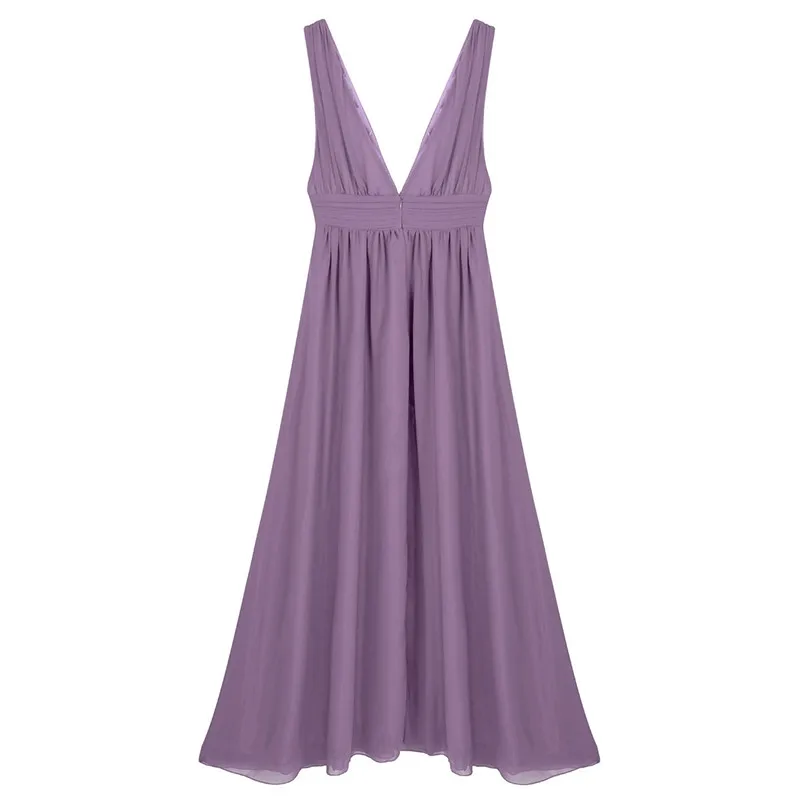 Женское длинное шифоновое платье без рукавов подружки невесты с глубоким v