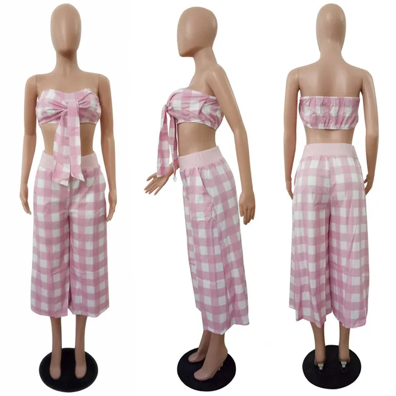 Женский комплект из двух предметов повседневный клетчатый короткий Топ без