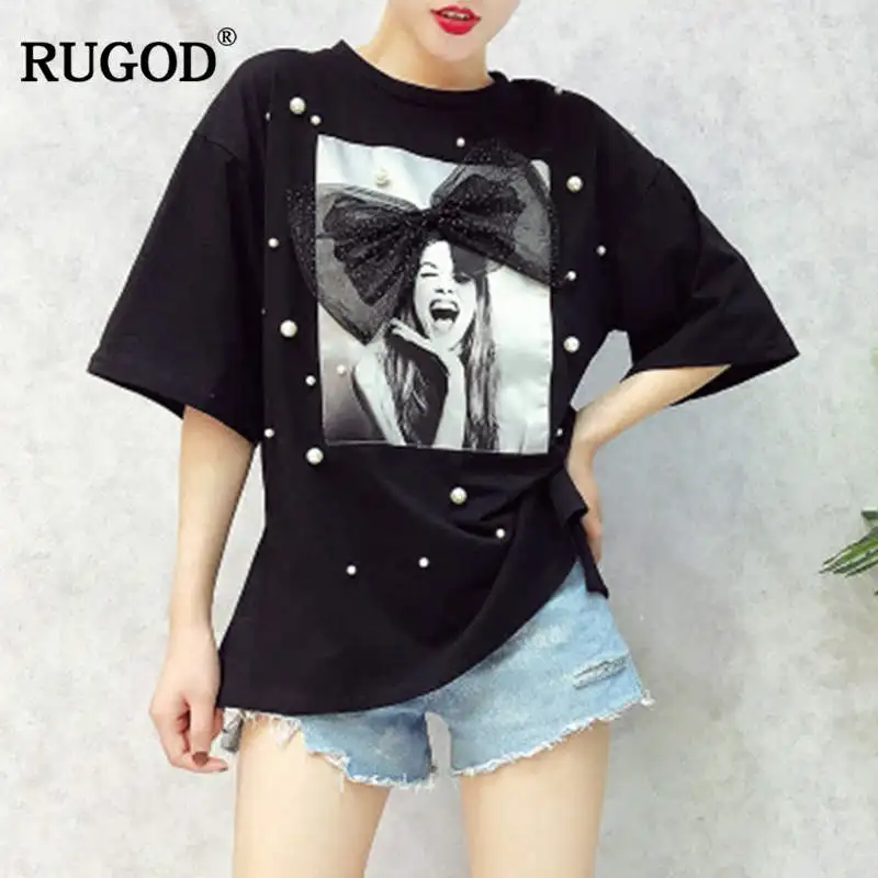 Женская хлопковая Футболка с круглым вырезом RUGOD повседневная футболка коротким