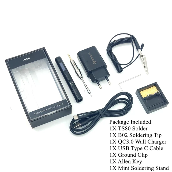 TS-B02 Kit Mini TS80 Portable Electric Soldering Iron Adjustable Temperature Digital Solder Station OLED Display USB Type C Power Jack - Цвет: TS-B02 Kit