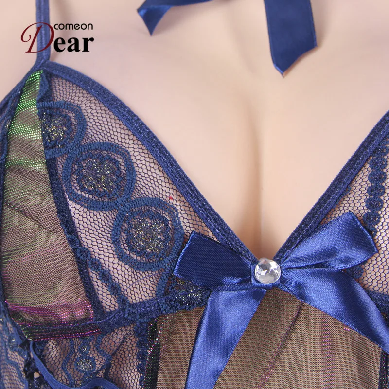 

Comeondear Sexy Women Transparent Long Dress With Side Open Erotic Lingerie Nightgown Lace Babydoll Underwear Plus Size RA7599