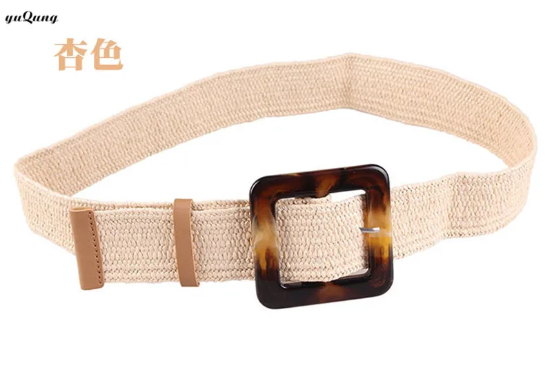 apricotsquare buckle Yuqung женский плетеный ремень для женщин из искусственного ротанга с квадратной пряжкой, соломенный ремень, женский пояс в винтажном стиле, женский ремень - Цвет: apricotsquare buckle