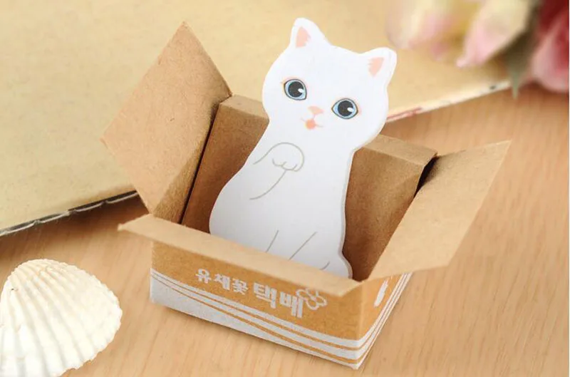 White kitten Детские канцтовары картонной коробке Cat удобства наклейки Kawaii сообщение Примечание может порваться N наклейки канцелярские принадлежности 4 шт - Цвет: White kitten