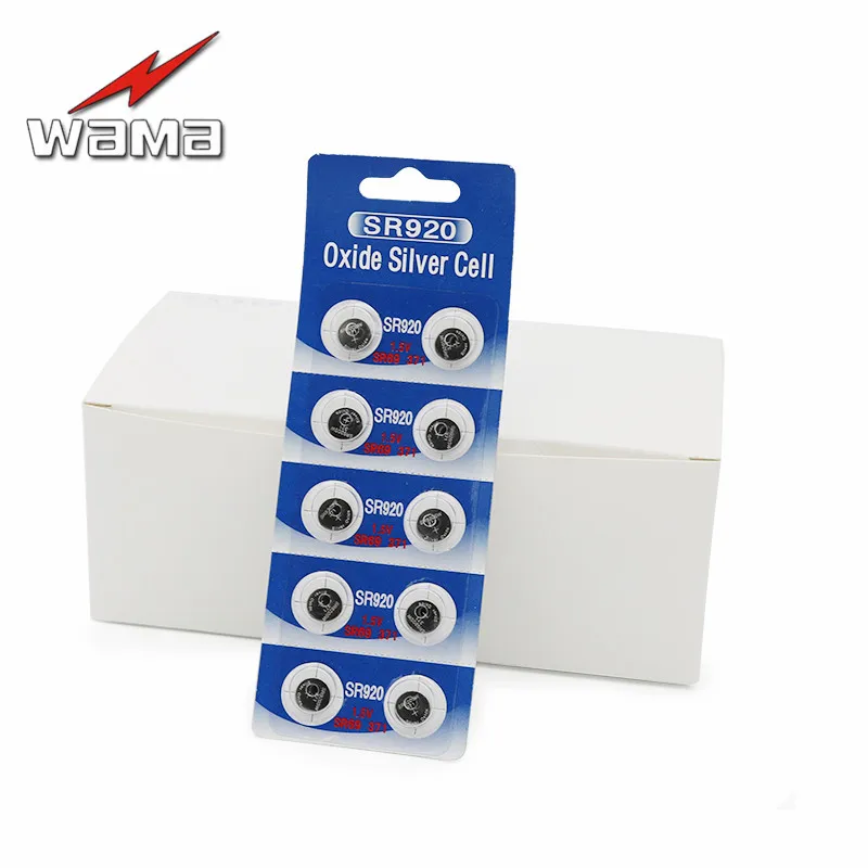 100 шт. 10 карт Wama SR920SW Серебряный оксид батарея 1 55 в SR920 371 370 SR69 кнопочные батареи
