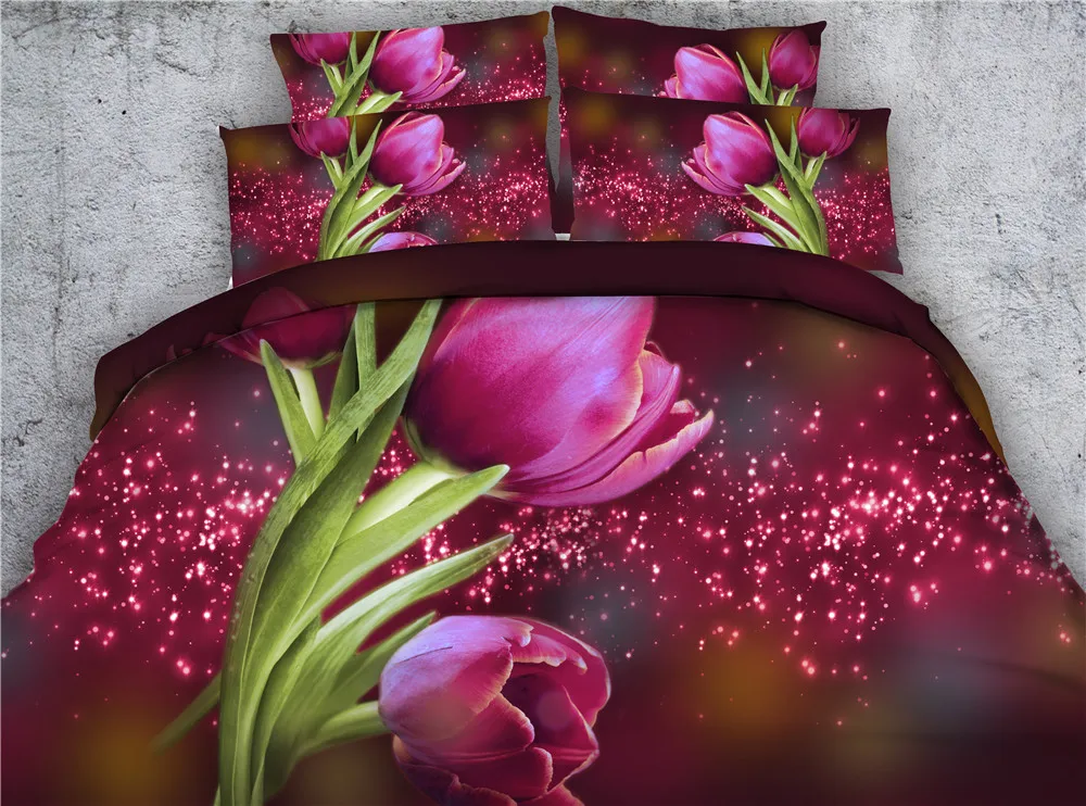 Комплект постельного белья из 3 предметов с красивым изображением цветов