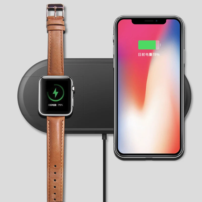 2 в 1 Беспроводное зарядное устройство для iPhone X 8 XR XS Max samsung S8 S7 S9 10 Вт QI Быстрая