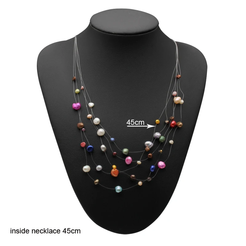 multi color 4 Повседневное женское ожерелье с черным жемчугом, красивое двойное ожерелье 45 см, свадебный подарок - Цвет камня: multi color 4