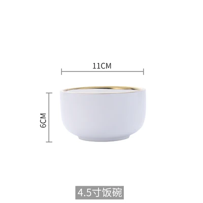 White small bowl Керамическая золотая инкрустация, белые и черные тарелки, блюдо для стейка, посуда в скандинавском стиле, миска, Ins, обеденная тарелка, фарфоровый набор посуды - Цвет: White small bowl