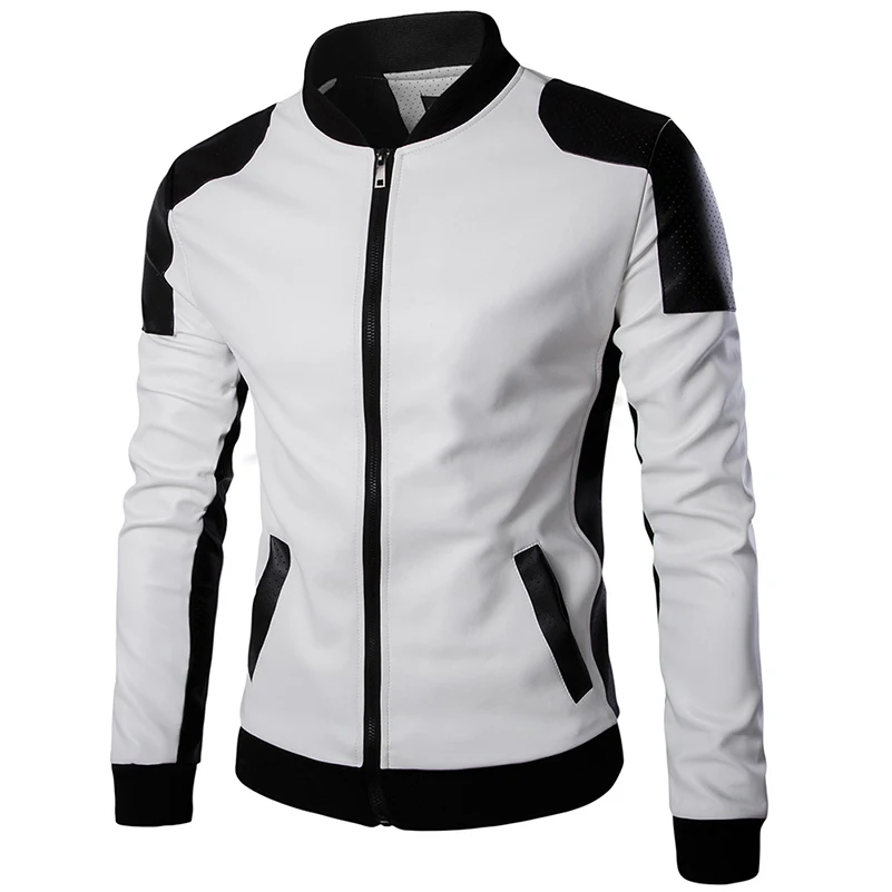 UNIVOS KUNI 2019 Men's Jacket Fashion Pu Patchworle stand collar motorcycle leather men's tide color jacket Big Size M-5XL WYR70 |