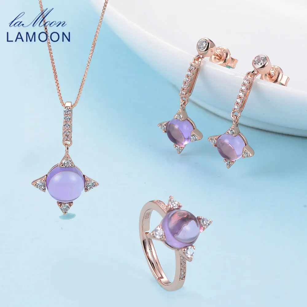 LAMOON Изящные Ювелирные изделия 2.2ct натуральный Фиолетовый аметист 925 Стерлинговое