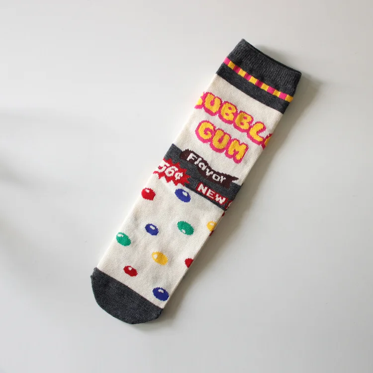 Bubble gum Японские Женские Смешные жевательные томатные шоколадные молочные печенья закуски пищевые иллюстрации носки горячая Распродажа носки с мультяшными буквами - Цвет: Bubble gum