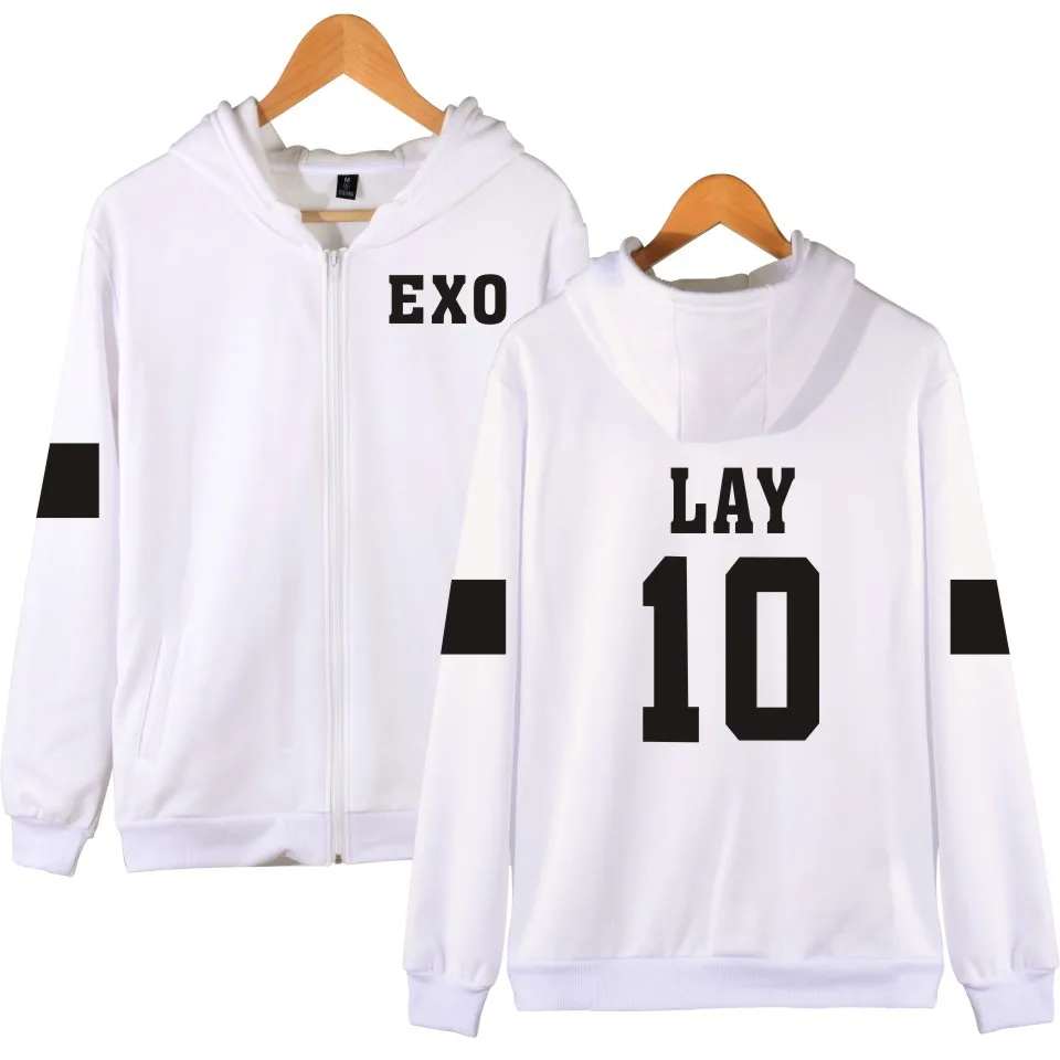 White Г. 2D Kpop EXO на молнии с капюшоном для женщин/мужчин k-pops осенне-зимнее пальто Модная уличная одежда толстовки Повседневная одежда 4XL - Цвет: White