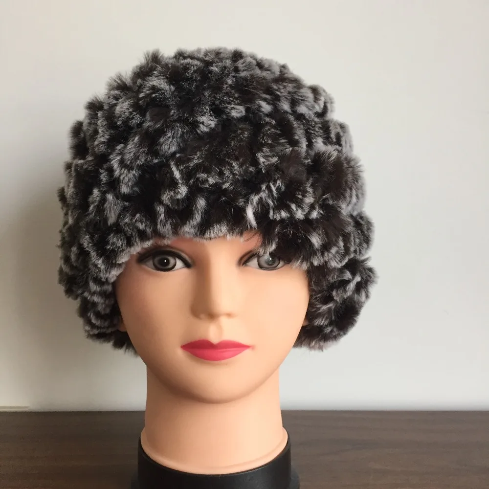 Женские вязаные шапки из меха кролика Рекс зимние теплые очаровательные TAH536