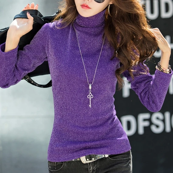 Glitter Fleece Sweater Female Skinny Cotton Turtleneck Top Women Winter Ladies Pullovers Warm Sweatshirt | Женская одежда