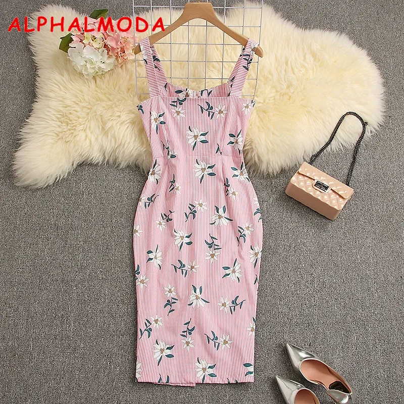 Женское однобортное платье ALPHALMODA на бретельках с подкладкой разрезом средней