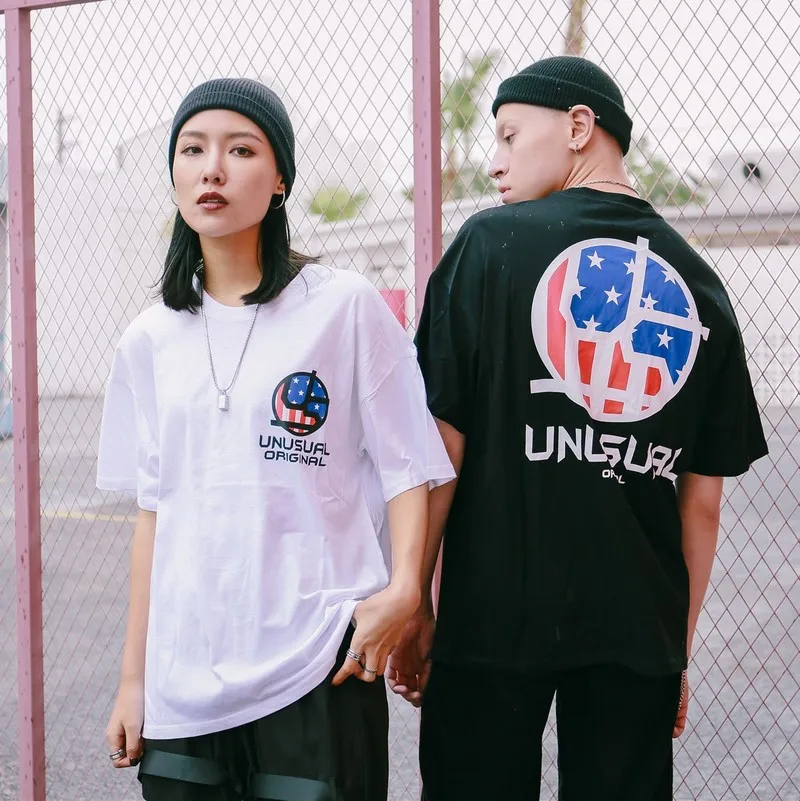 US Flag Logo Printed Mens T-shirt Oversize High Street Sweatshirt Top Short Sleeve Tees Casual Cotton Brand Cloth Male T-shirts | Мужская