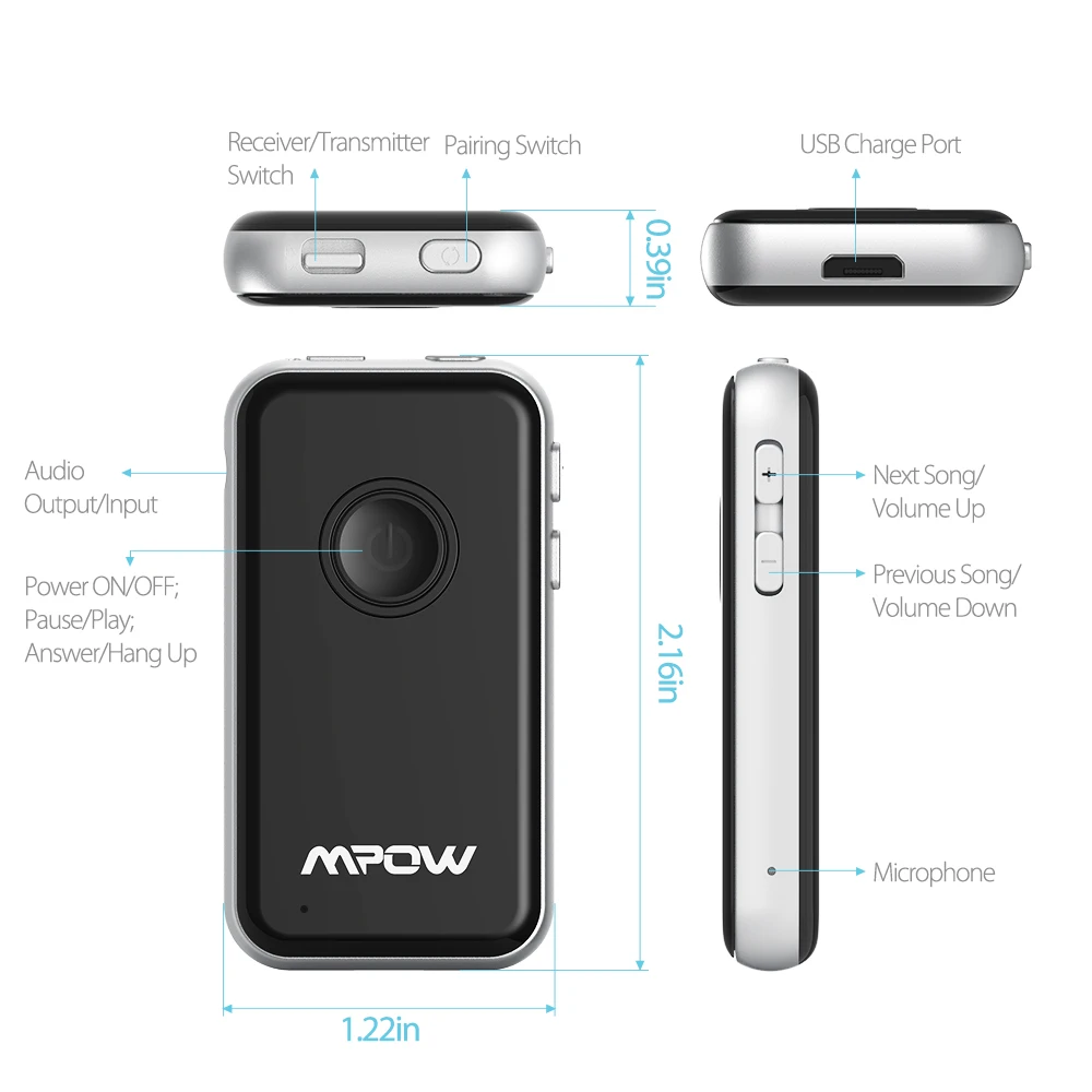 VicTsing Bluetooth передатчик приемник 2 в 1 беспроводной 3,5 мм аудио адаптер для наушников Mp3 Bluetooth приемник автомобильный комплект