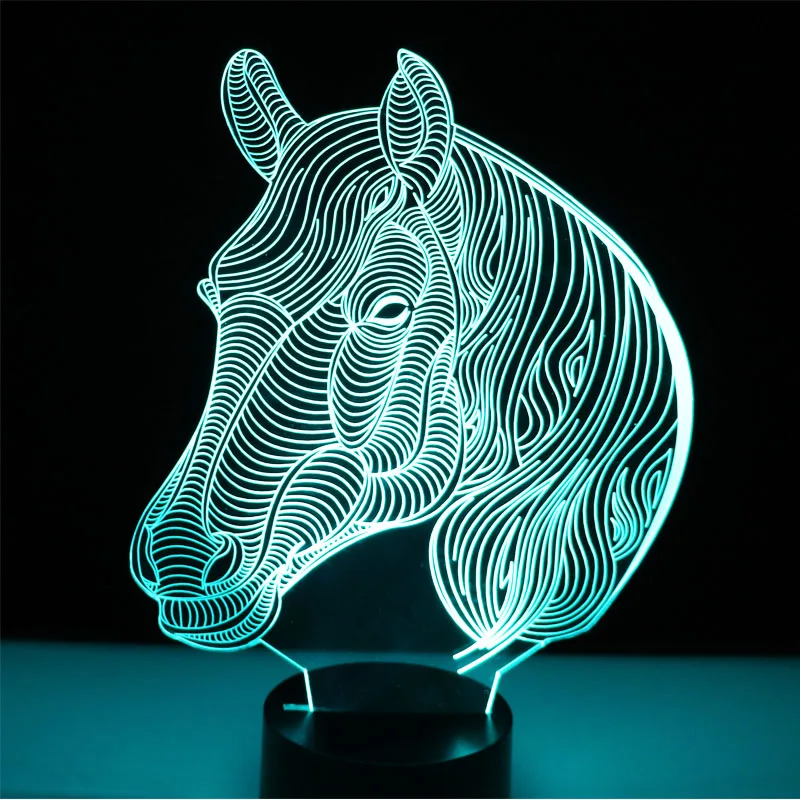 Светодиодный ночсветильник 3D в виде головы лошади украшение для дома 7 цветов