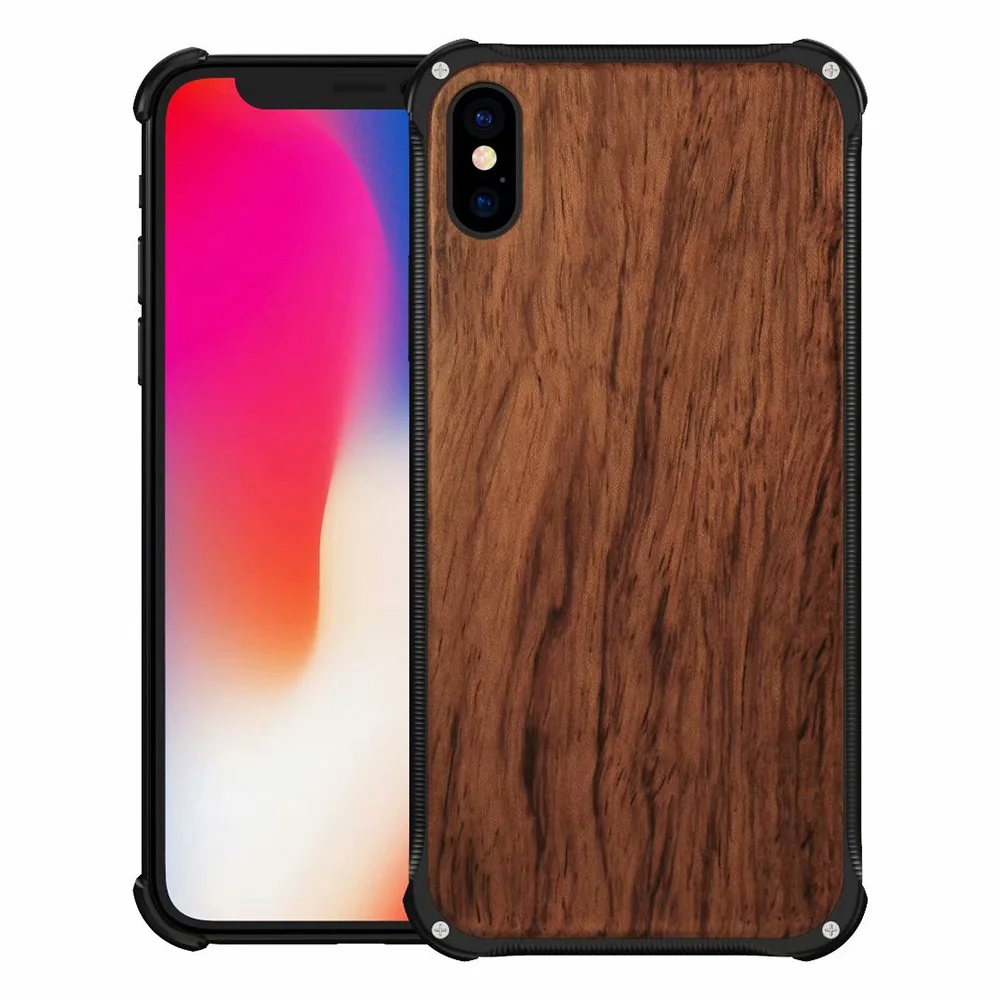Противоударный металлический чехол для iphone X XS XR max из закаленного стекла и дерева