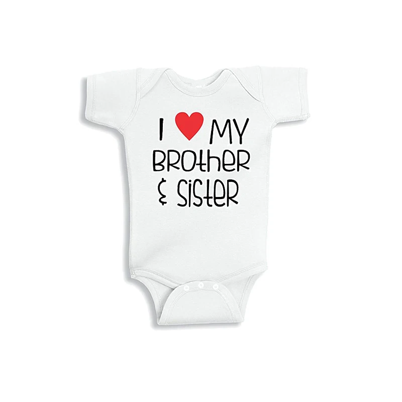 Детский хлопковый костюм с короткими рукавами и надписью I Love My Brother and Sister для
