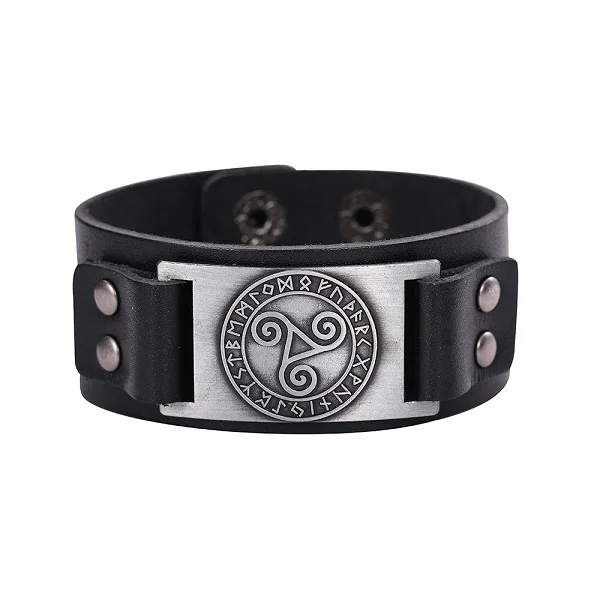 narrow black silver Dawapara винтажный символ Triskel Браслет-манжета из натуральной кожи браслет Wicca 24 руны амулет кожаный браслет ювелирные изделия - Окраска металла: narrow black silver
