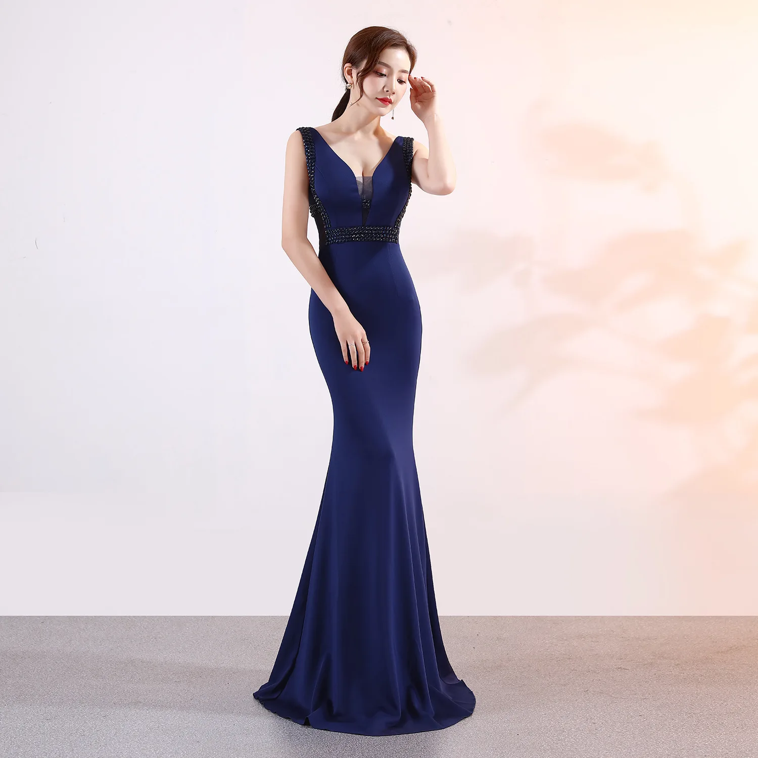 ArtSu модный 3D Хрустальный халат, украшенный бисером De Soiree синие длинные вечерние платья Русалка женское сексуальное платье с v-образным вырезом длиной до пола для выпускного вечера Vestidos