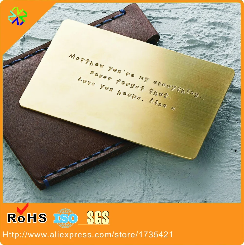 80*54*0.5mm thickness custom brushed gold metal business card