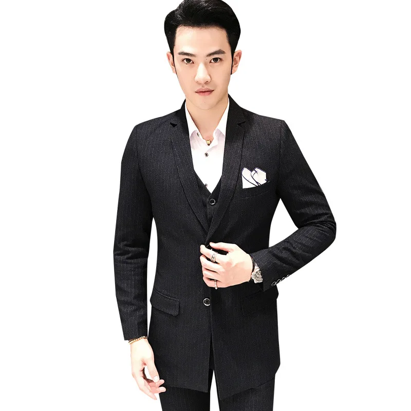 

Mens Slim Three-piece Suit (Jacket+Vest+Pants) Striped Hosted Performance Gown Trajes De Hombre 2019
