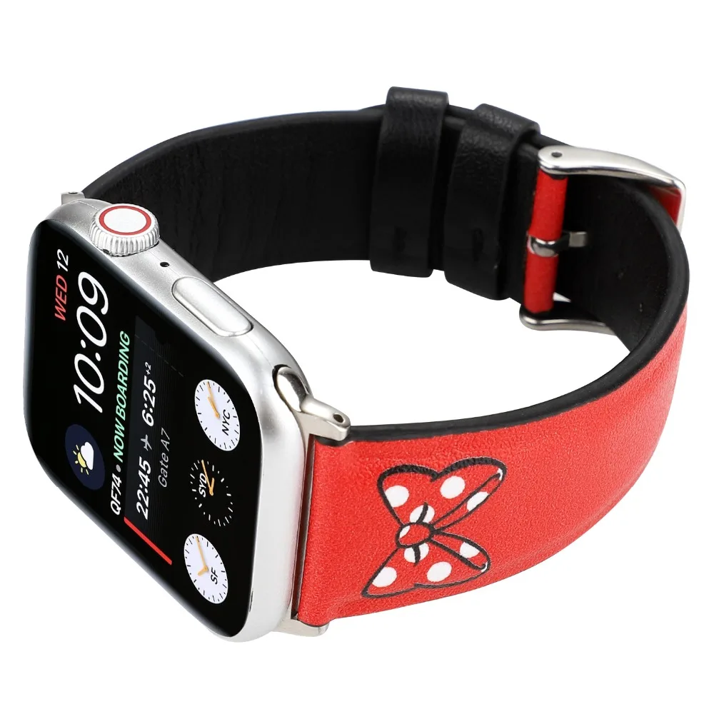 YUKIRIN Микки Перчатки с глазами Минни лук из натуральной кожи ремешок для Apple Watch Series 4 3 2 1 ремешок для iWatch 38 42 мм 40 44 мм мышь