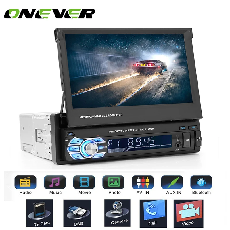 Onever 7&quot Retractable Autoradio GPS Bluetooth Navigation Car Stereo MP5 Player Touch Screen Support Hands-free Call Rear Camera |
