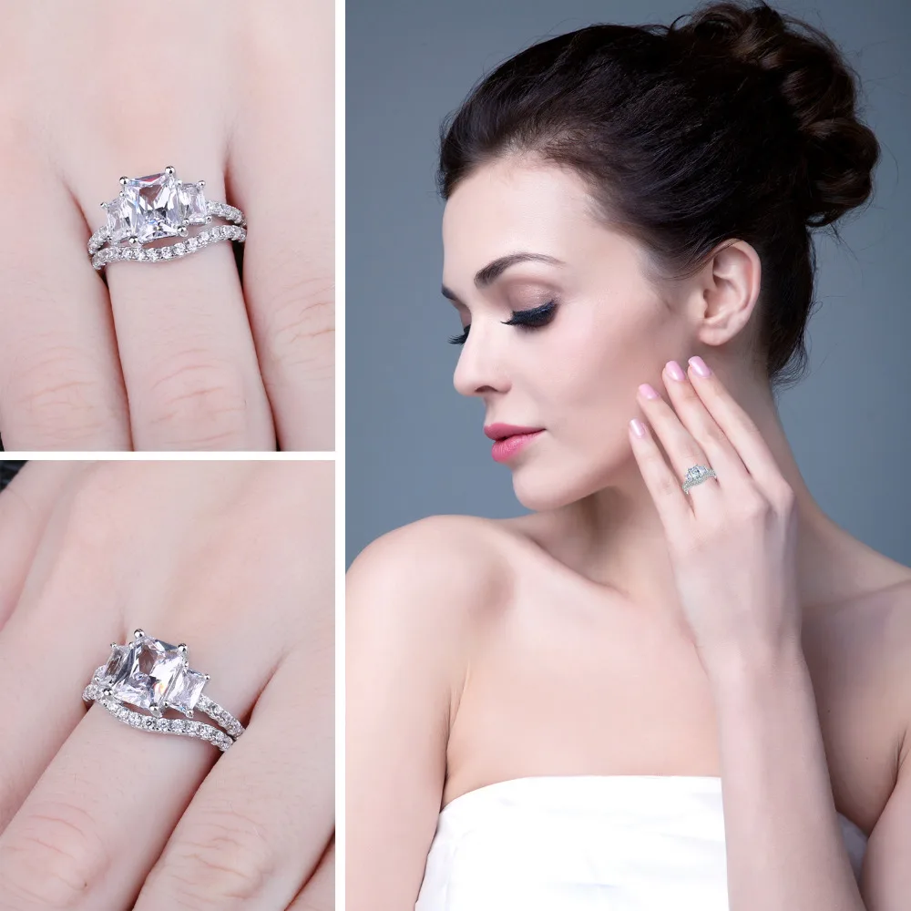 Jewelrypalace Свадебные 2.6ct кубического циркония люкс 3 камень кольцо комплект 925