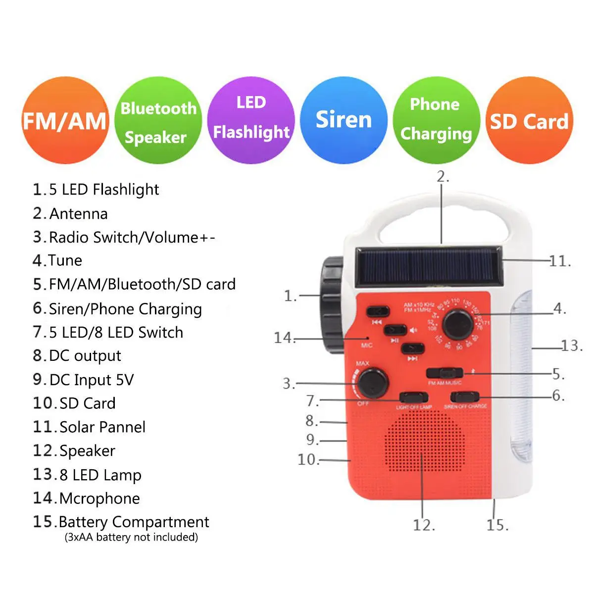 AM/FM Bluetooth Солнечная рукоятка Динамо наружное радио с динамиком аварийный