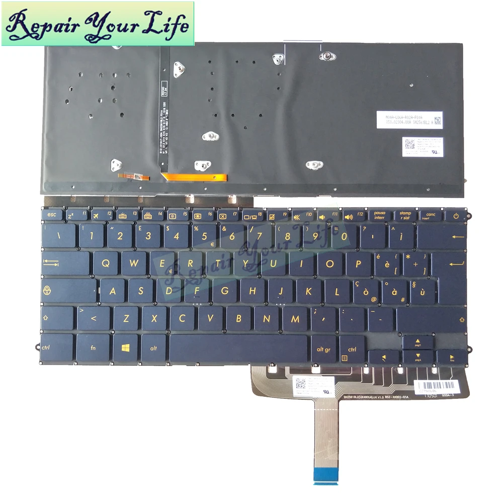 Итальянская клавиатура для ASUS ZenBook 3 Deluxe UX490 UX490CA UX490UA Italy IT blue с подсветкой 86720-2IA