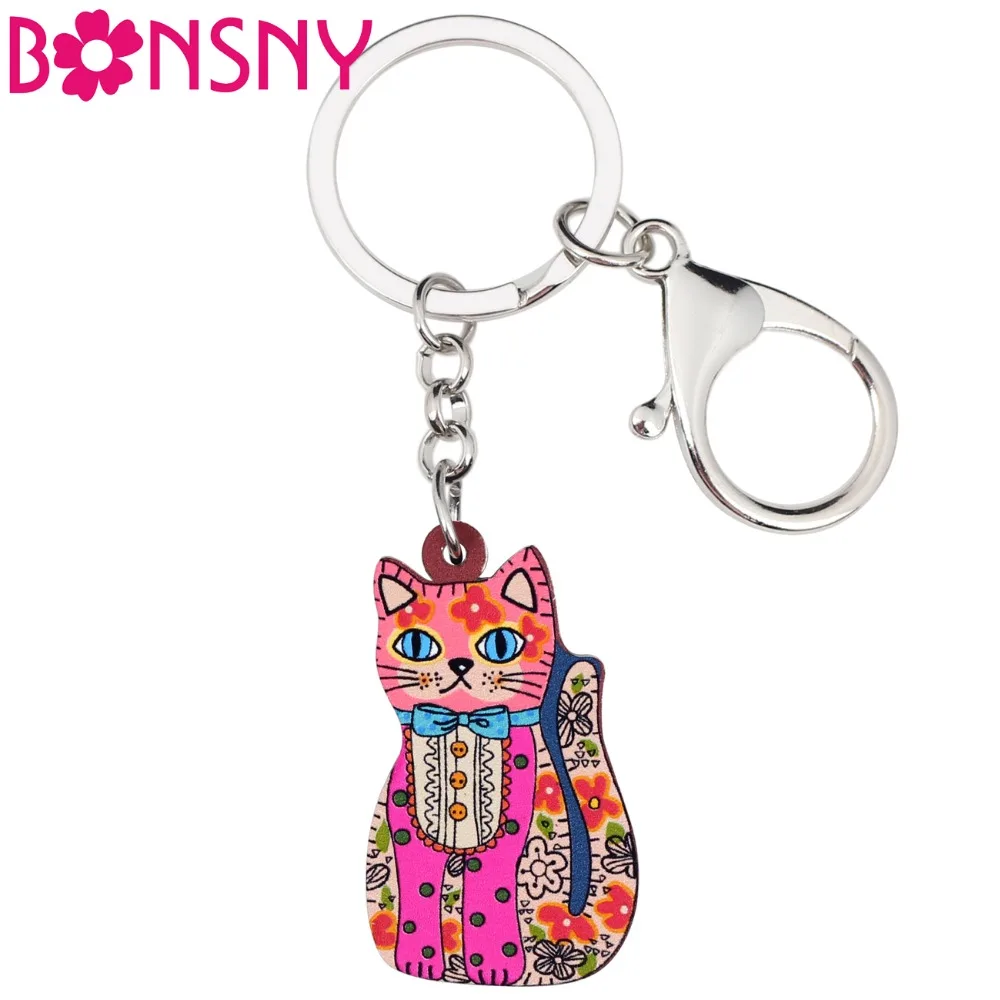 Женские акриловые брелки цепочки Bonsny элегантные с изображением кота и котенка из