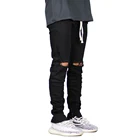 Мужские джинсы, модные Стрейчевые джинсовые рваные черные дизайнерские джинсы в стиле хип-хоп Y5039