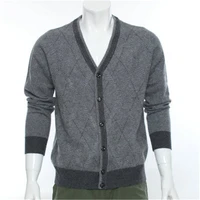 new arrival 100goat cashmere argyle knit men fashion single breasted cardigan sweater vneck grey 2color s 2xl