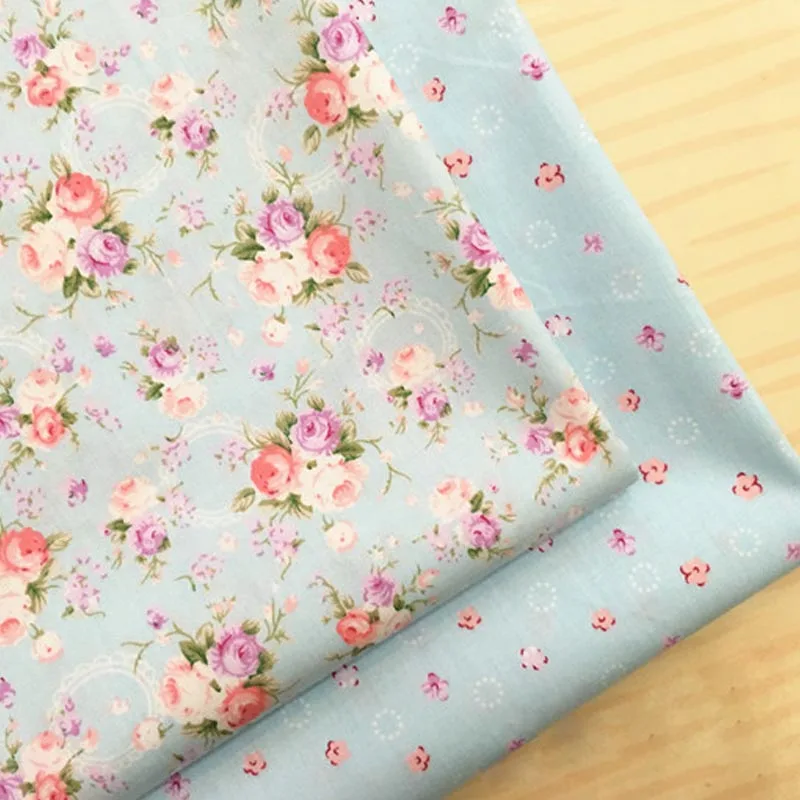 100% хлопок саржевая ткань элегантная синяя Роза цветок ткани для DIY детей куклы