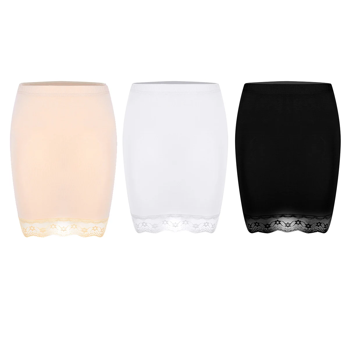 

iiniim Womens Lingerie Transparent Mini Sexy Skirts Elastic Waistband Above Knee Lace Hem Stretchy Half Slip Short Underskirt