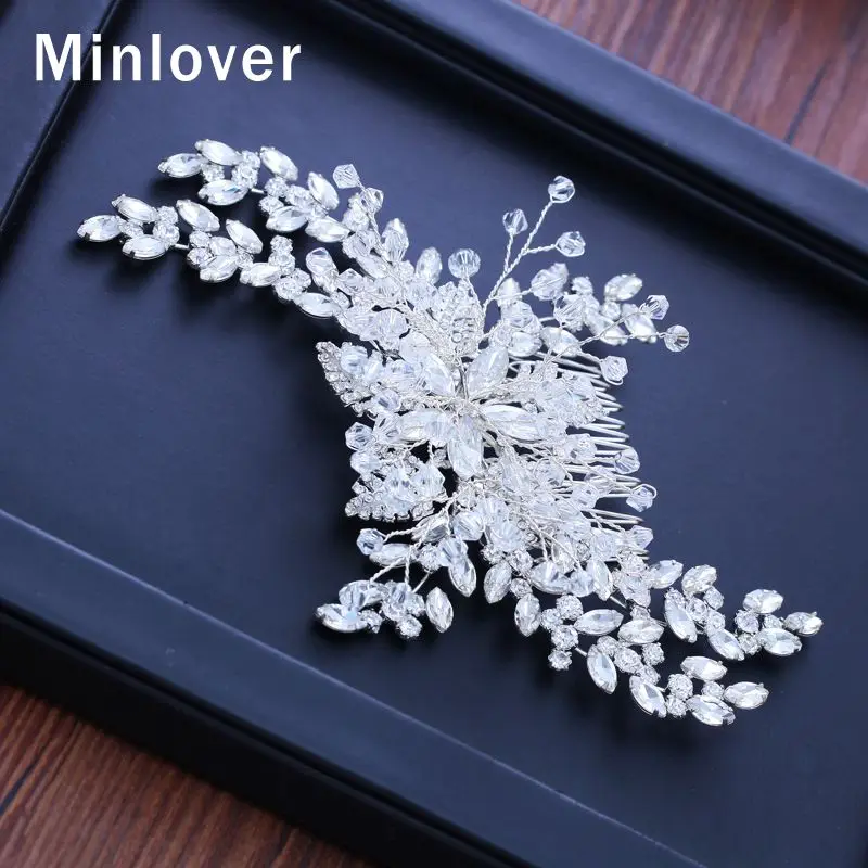 Minlover, ручная работа, цветок, роскошный кристалл, для невесты, расчески для волос, головной убор, свадебное платье, аксессуары-заколки для волос, для невесты, головные уборы MFS223