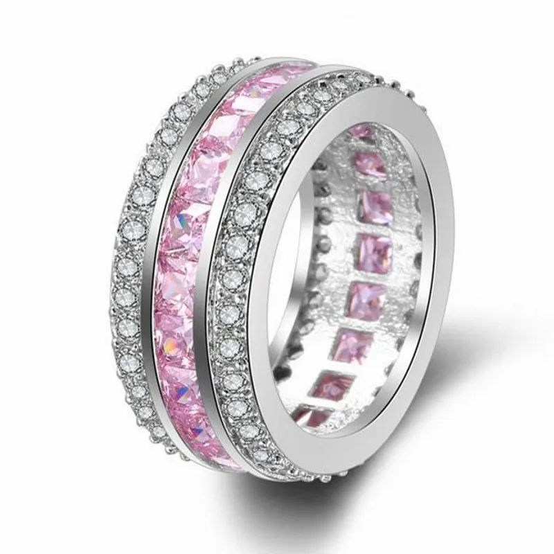 Luxury pink 9 стилей, вечный сапфир, рубин, перидот, кунцит, топаз, проложенный драгоценный камень, кольцо на палец, серебро 925 пробы, обручальное кольцо - Цвет камня: Luxury pink
