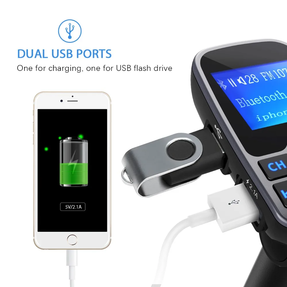 VicTsing fm-передатчик MP3-плеер автомобильный Bluetooth автомобильный комплект Автомобильный MP3 Радио Аудио адаптер с двойным USB 2.1A USB зарядное устройство