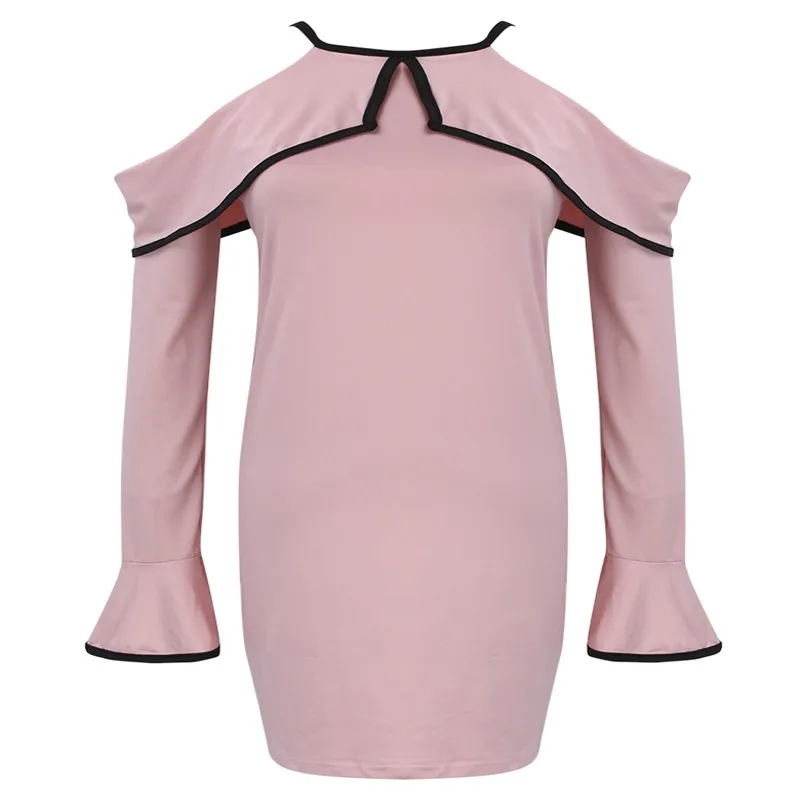 Модное осеннее Розовое женское облегающее платье с открытыми плечами и длинным