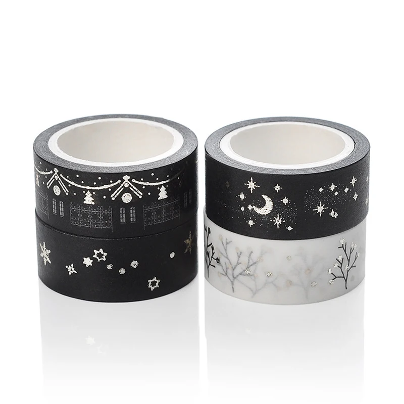 

5PC Christmas Gift Hot Stamping Silver Washi Tape Lot Masking Tape Post Japanese New Stickers Stationery School Supplies JD58