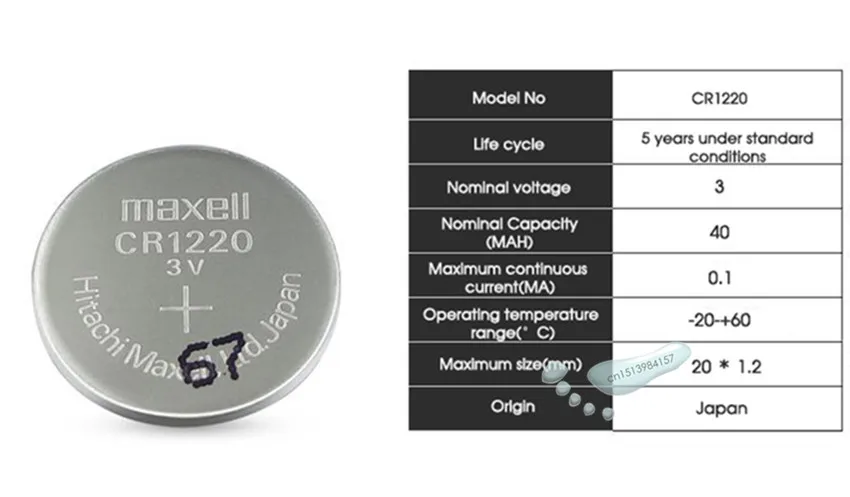 

200pc Maxell 100% Original CR1220 Button Cell Coin Batteries CR1220 Car Remote Control Electric Alarm 3V Lithium Battery