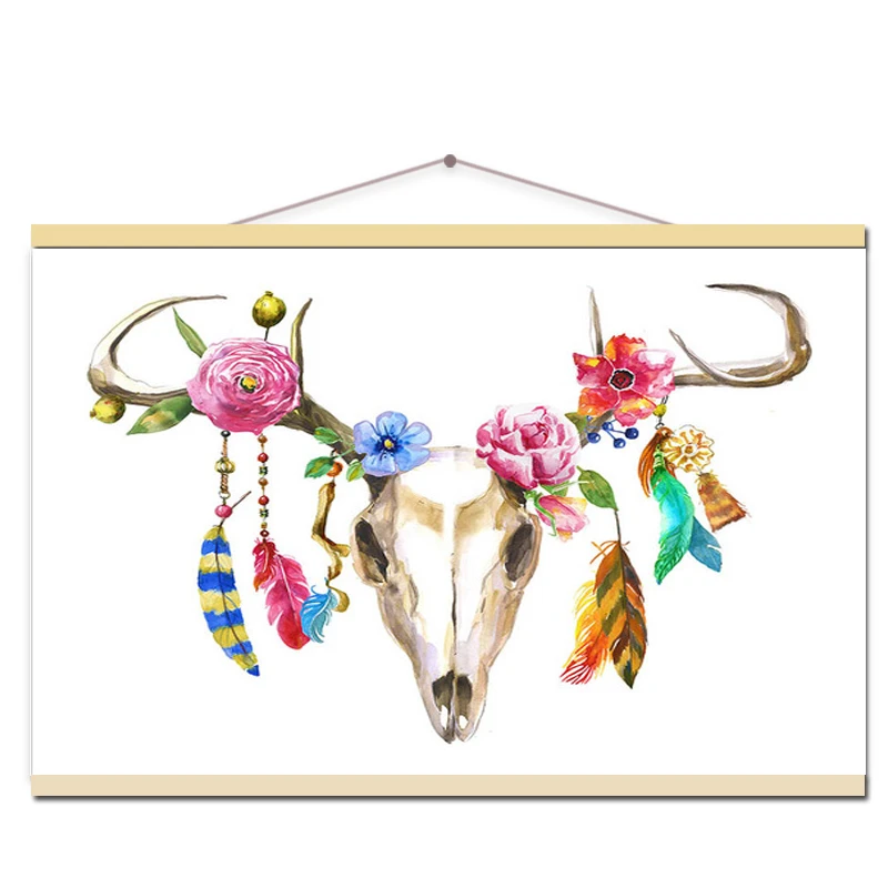 Фоторамка Акварельная голова оленя постер с изображением черепа принт Ловец