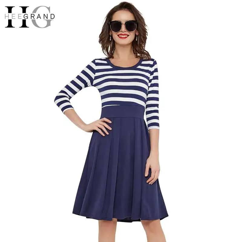 HEE GRAND A Line Vestidos женское платье 2018 ДРАПИРОВАННОЕ Полосатое с рукавом три четверти