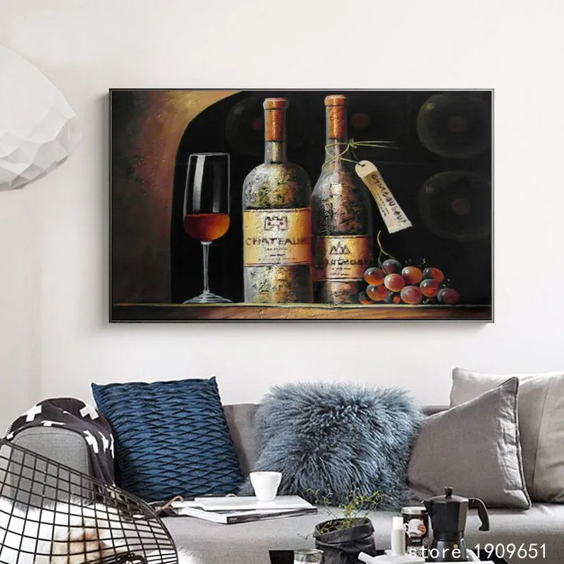 Холст для бутылки с красным вином без рамки распечатка маслом напечатанная на