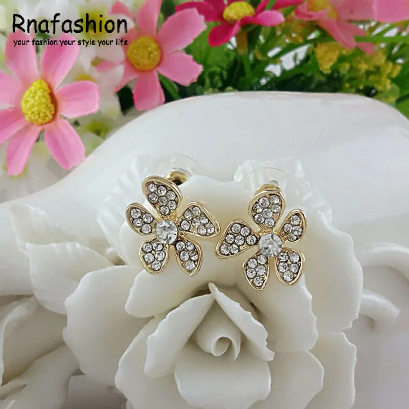 Модные ювелирные изделия 2017 серьги-гвоздики в виде цветка из желтого золота с